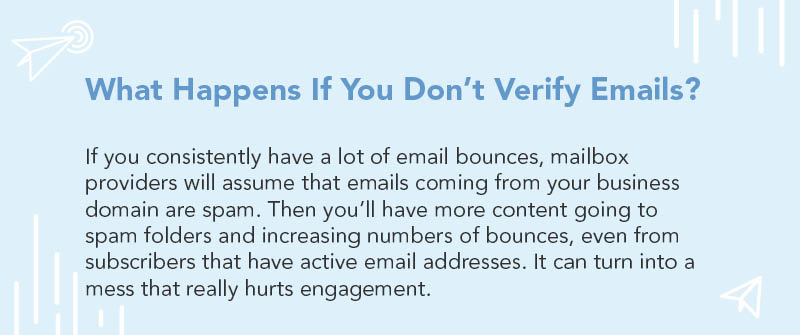 a light blue graphic with the text "what happens if you don't verify emails?